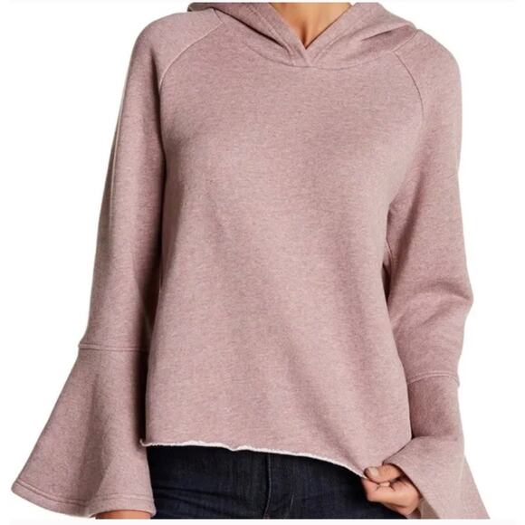 Melrose and Market Heather Fawn Pink Fleece Bell Sleeve Hoodie Sweatshirt Size L - Picture 1 of 5